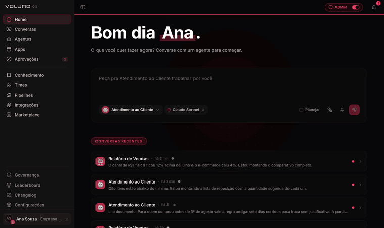 O sino de notificações sendo aberto no painel e a lista de avisos aparecendo, com o contador de não lidas
