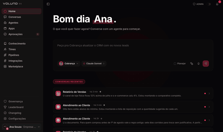 O sino de notificações sendo aberto no painel e a lista de avisos aparecendo, com o contador de não lidas